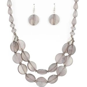 Silver & Smokey Crystal Chunky Acrylic Beaded Necklace